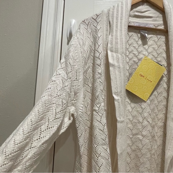 Susan Graver Womens Cardigan Sz XL Ivory Metallic Sweater Knit Stretch Spring - Picture 3 of 6